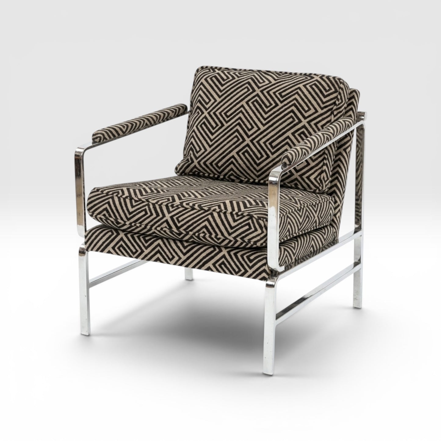 Milo Baughman Style Vintage Mid Century Modern Chrome and Fabric Accent Chair