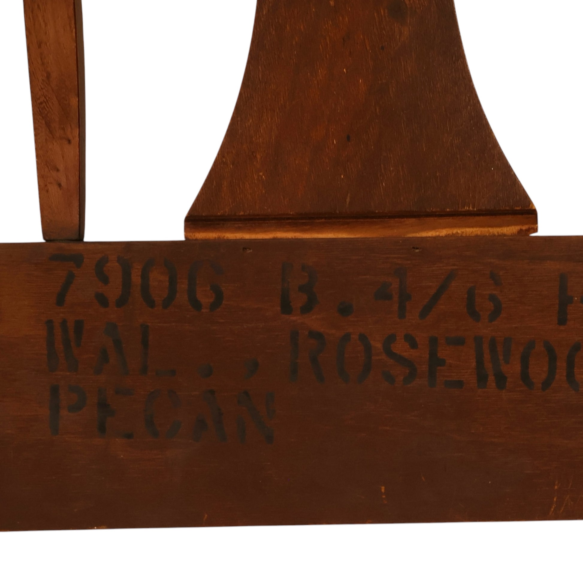 Factory stencil on Kent Coffey Perspecta headboard noting 4/6 full or queen size and walnut rosewood pecan construction