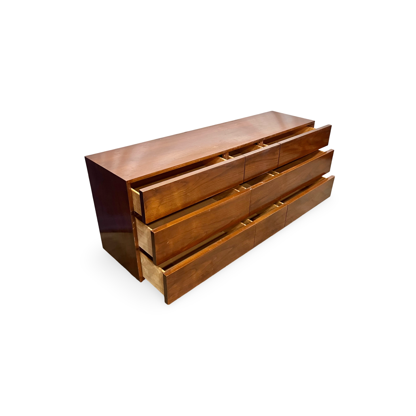 Vintage 1960s Mid Century Modern lowboy dresser with sleek silhouette