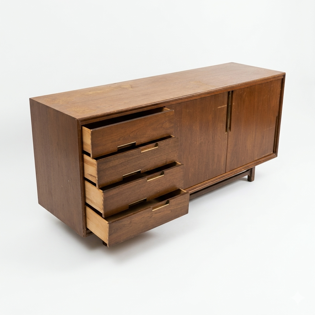 Cavalier Furniture Vintage Mid Century Modern Brass and Walnut Lowb... — view 9