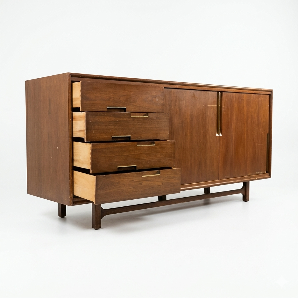 Cavalier Furniture Vintage Mid Century Modern Brass and Walnut Lowb... — view 10