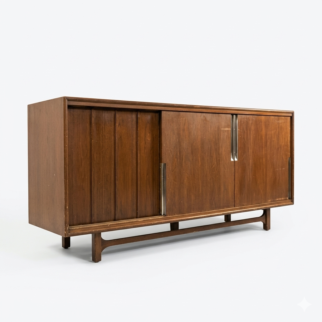 Cavalier Furniture Vintage Mid Century Modern Brass and Walnut Lowb... — walnut construction, front view