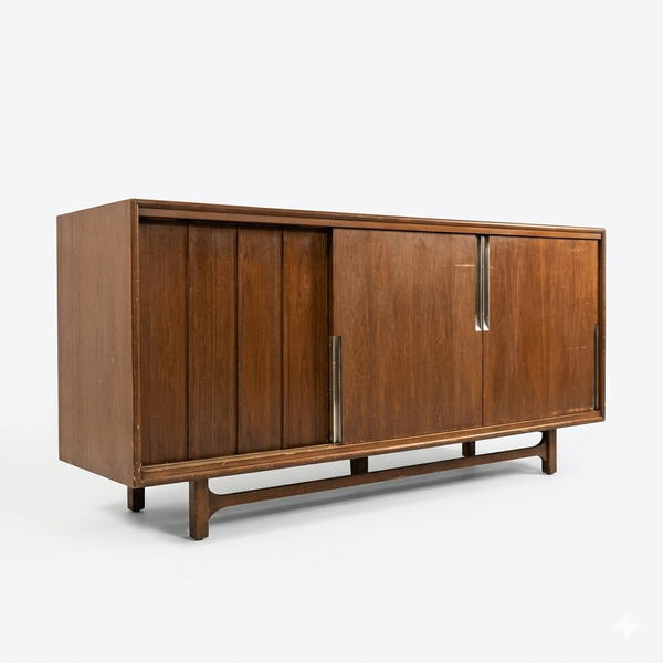 Cavalier Furniture Vintage Mid Century Modern Brass and Walnut Lowb... — walnut construction, front view
