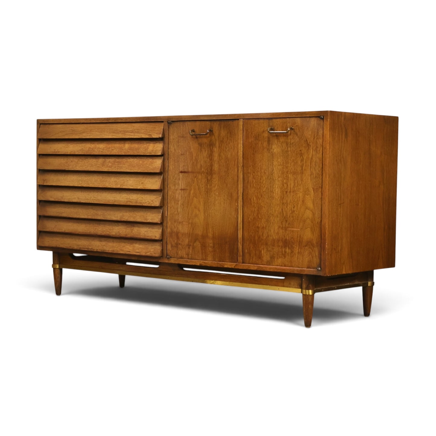 Dania lowboy dresser brass capped tapered leg detail
