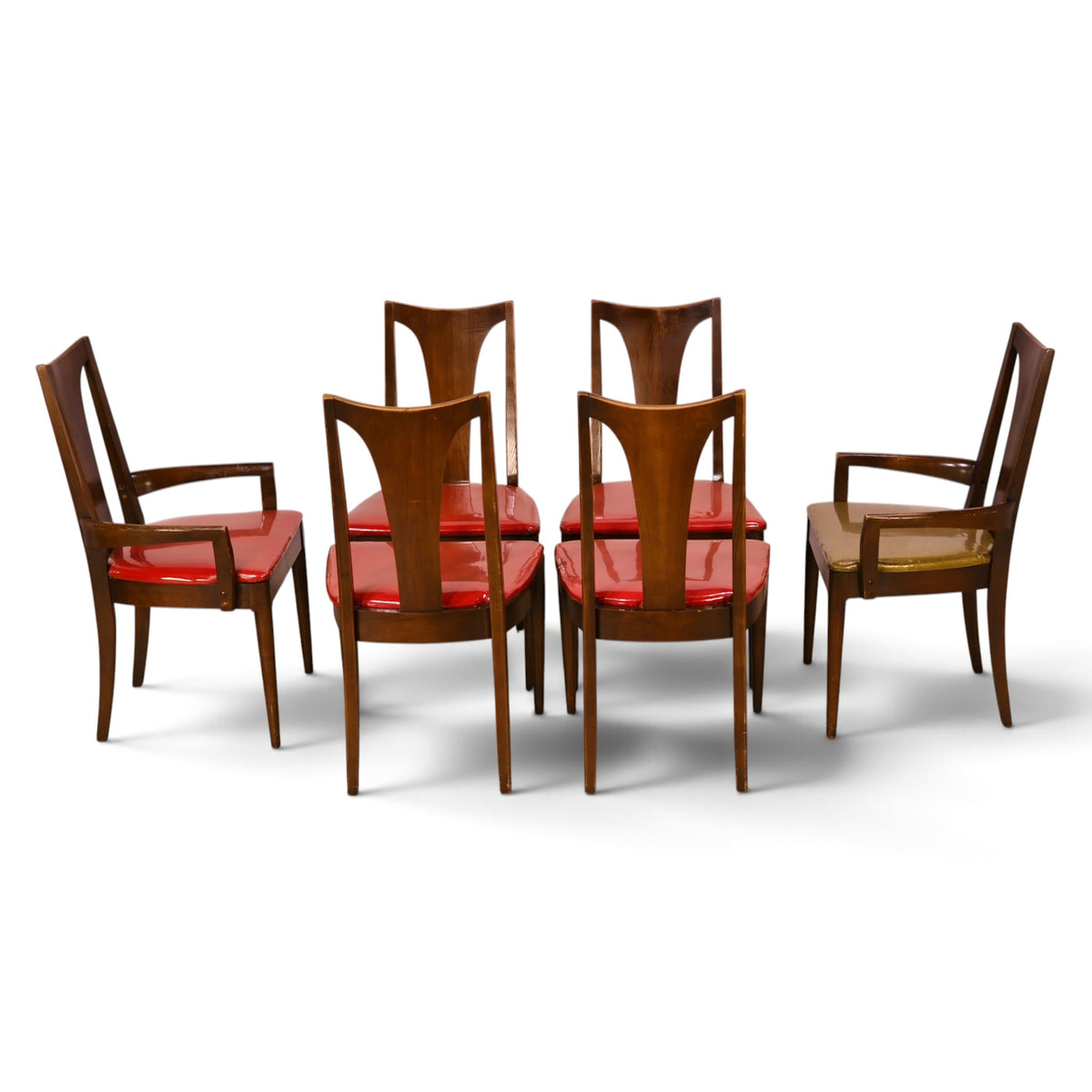 Broyhill Brasilia walnut dining chairs row angle view