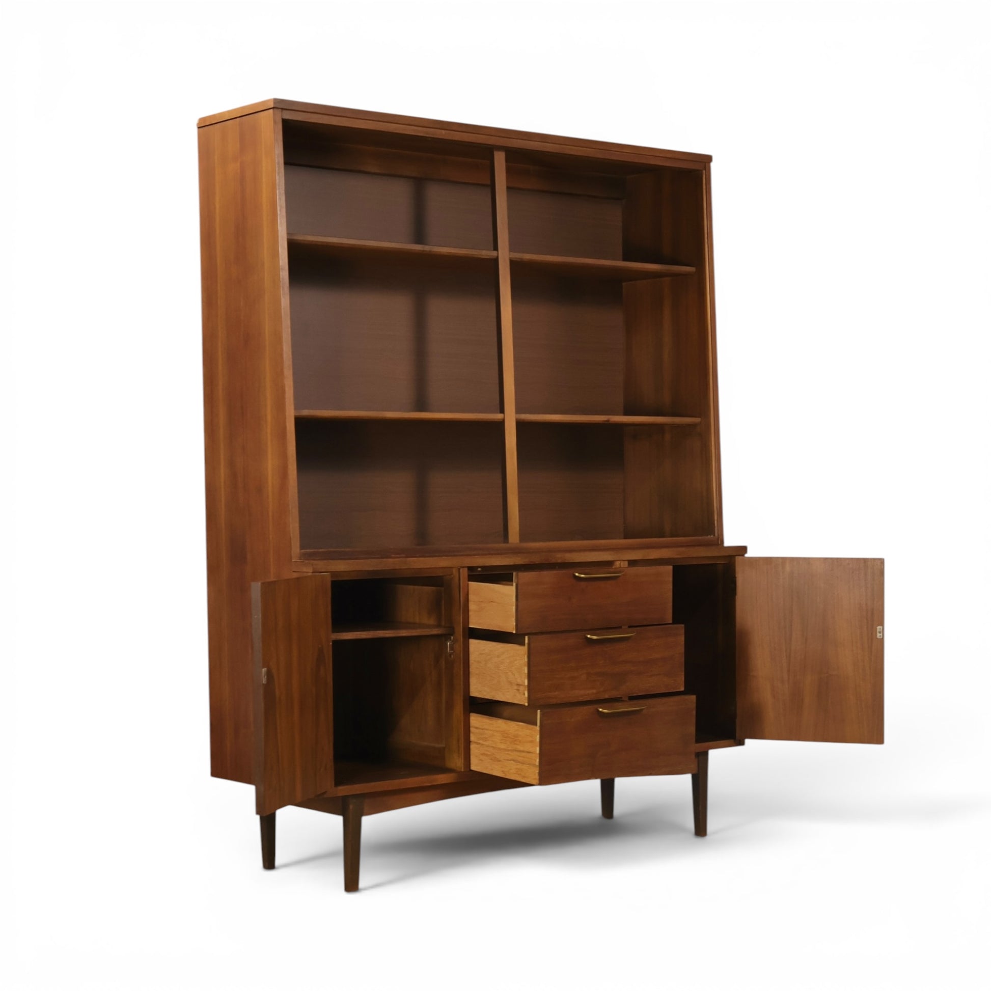 Stanley china cabinet with doors open showing base storage