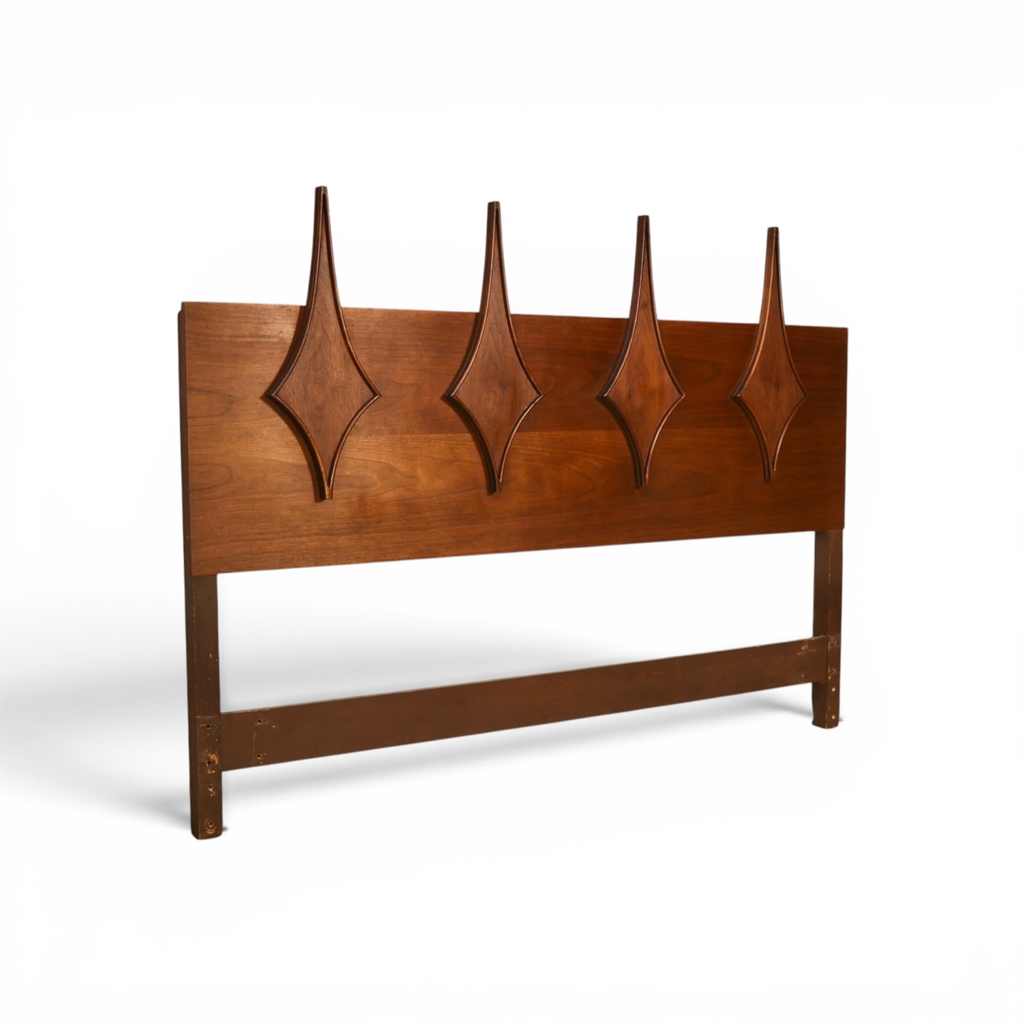 Specialty Woodcraft queen headboard three quarter view showing carved diamonds