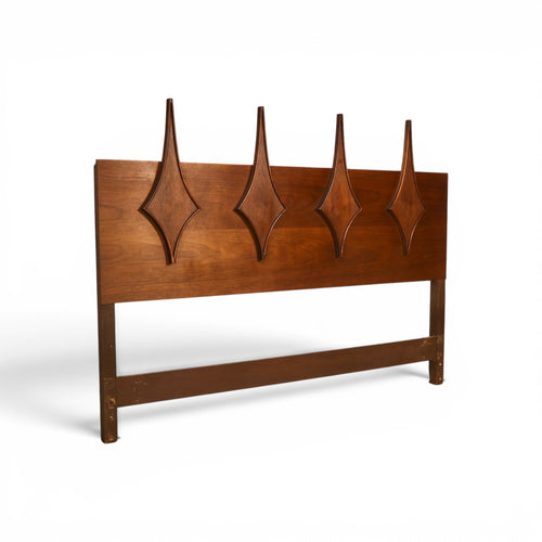 Specialty Woodcraft queen headboard three quarter view showing carved diamonds