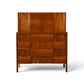 Edmond Spence Swedish walnut highboy dresser front view with woven checkerboard drawer fronts