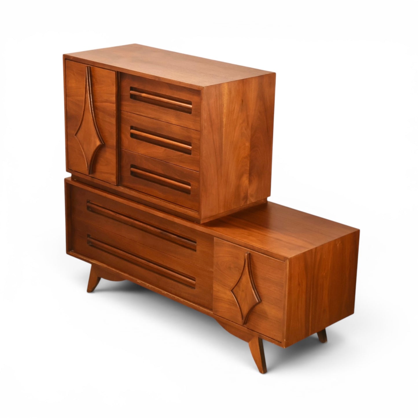 Specialty Woodcraft stacking highboy with multiple drawers open