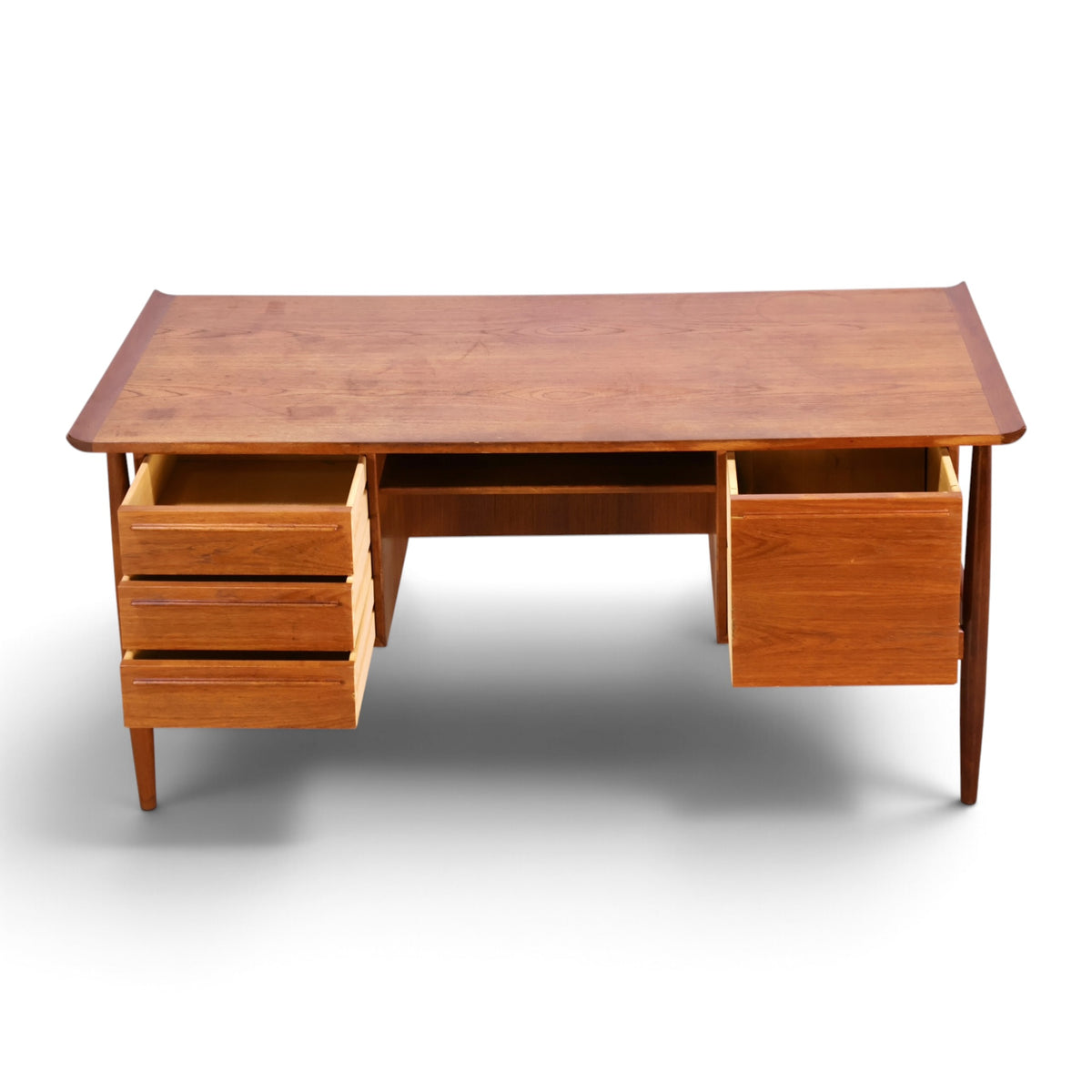 Arne Vodder for HP Hansen teak executive desk drawers open from above