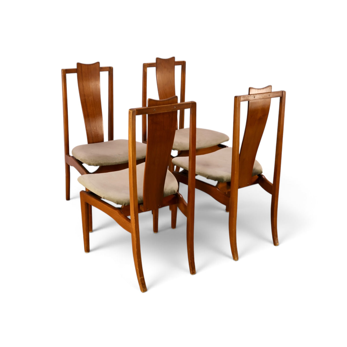 Young Manufacturing atomic walnut dining chairs grouped angle view
