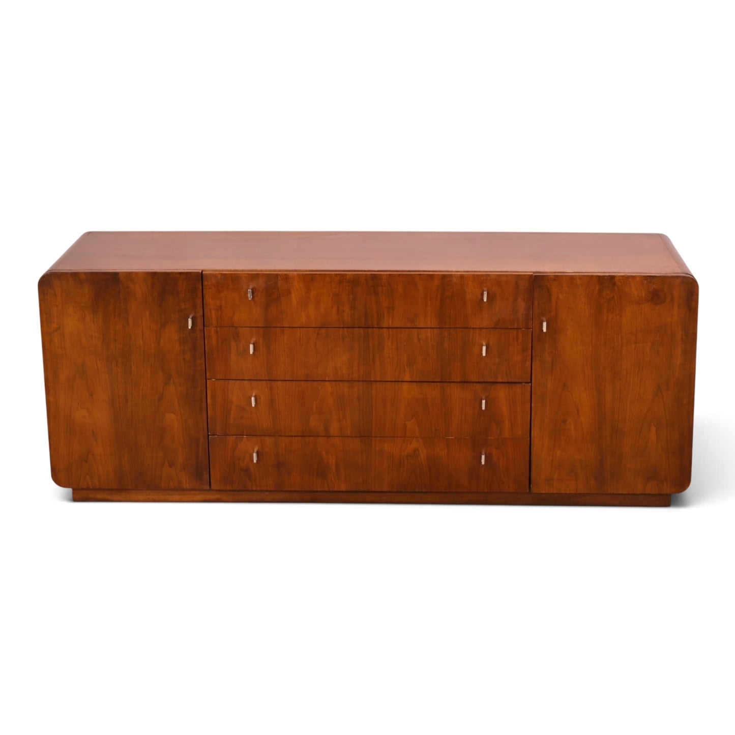 Founders walnut and chrome lowboy dresser angled view