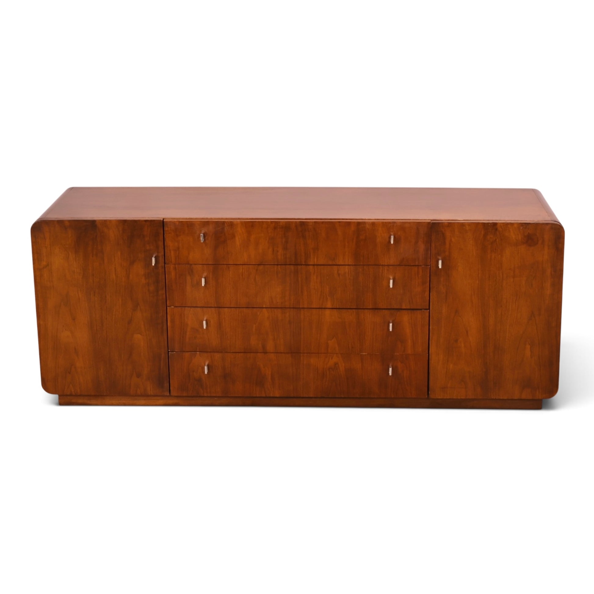 Founders walnut and chrome lowboy dresser angled view