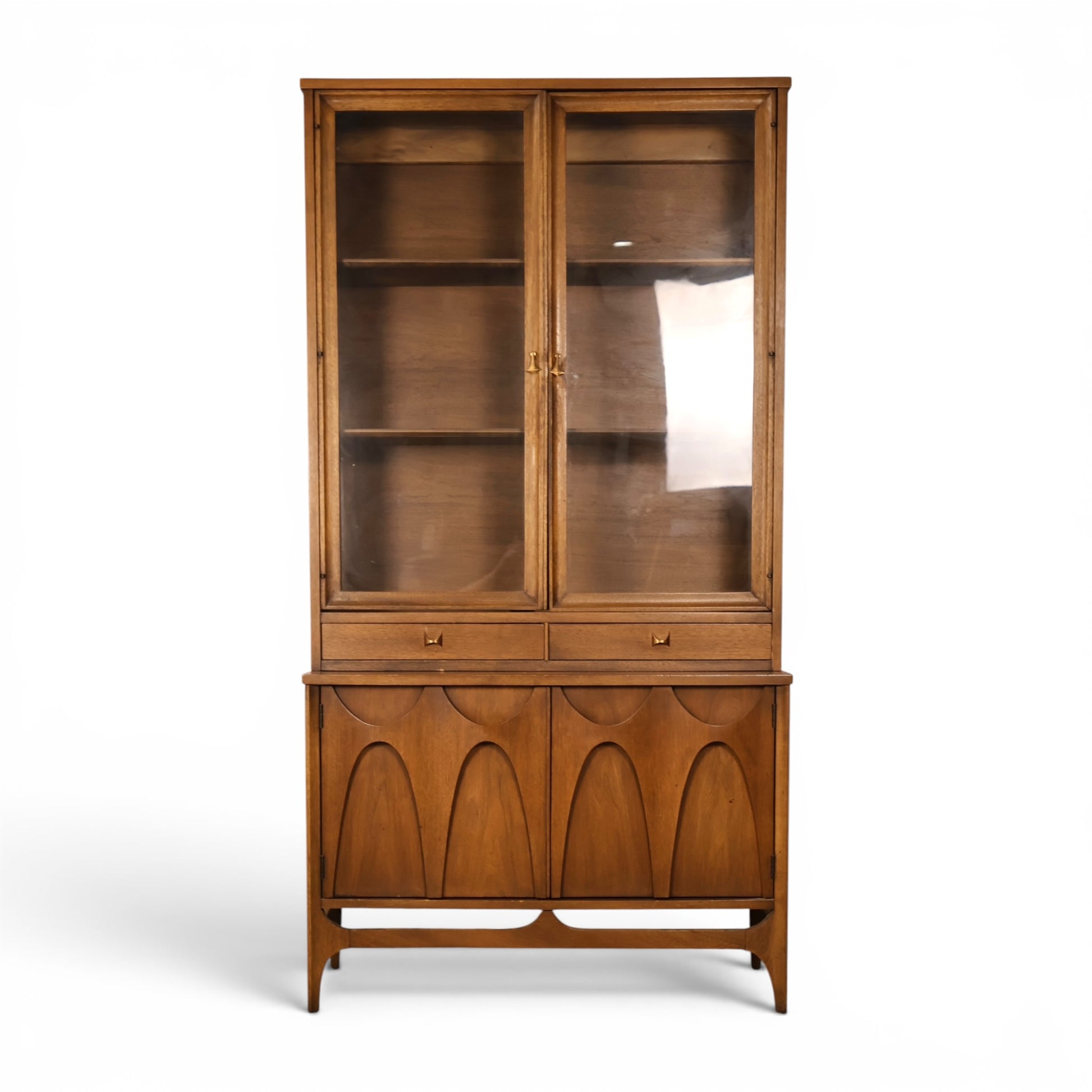 Broyhill Brasilia walnut two piece china cabinet full front view