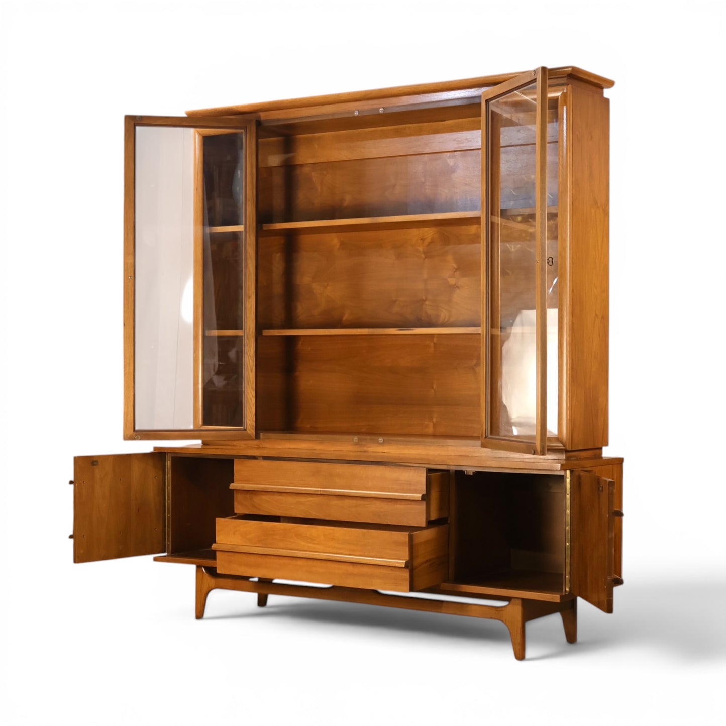 Young Manufacturing china cabinet base drawers open showing interiors