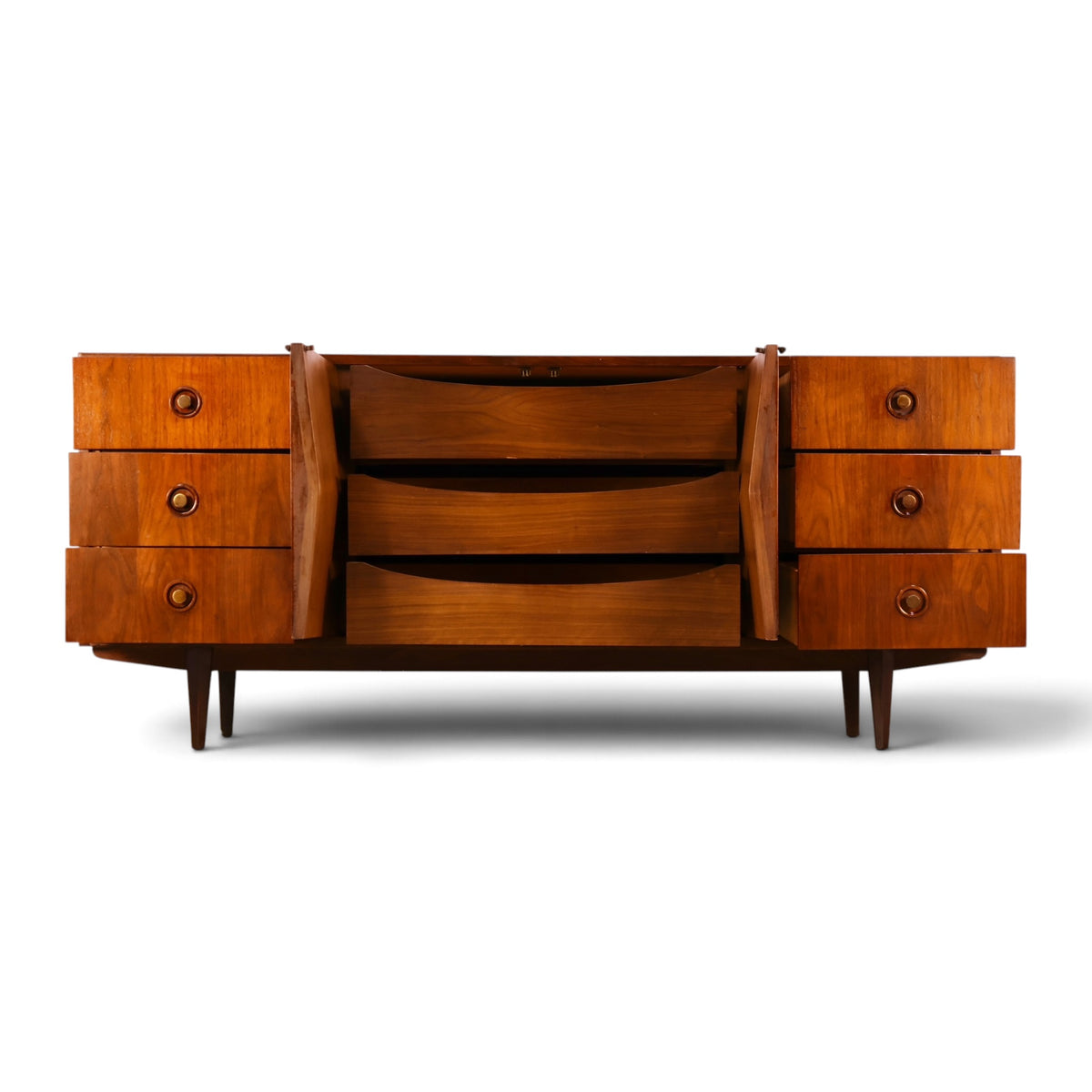 Merton Gershun Harlequin walnut lowboy dresser center doors open