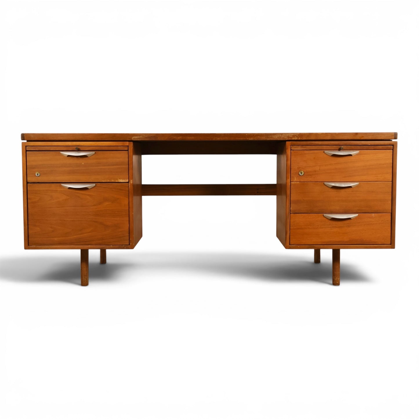 Jens Risom walnut double pedestal executive desk full front view