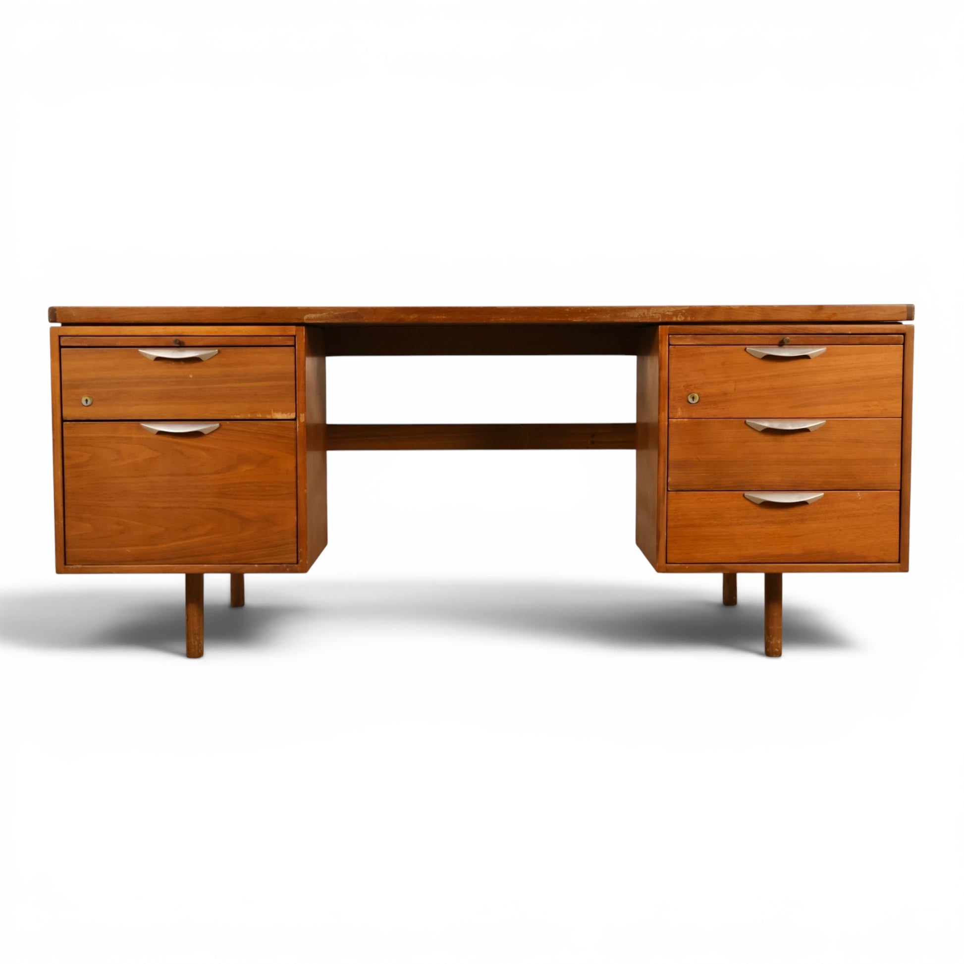 Jens Risom walnut double pedestal executive desk full front view
