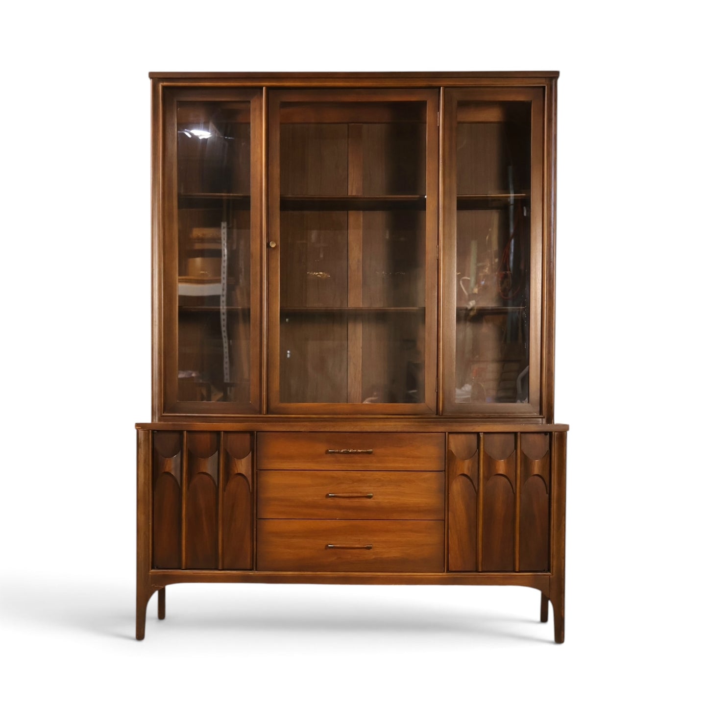 Kent Coffey Perspecta walnut china cabinet full front view
