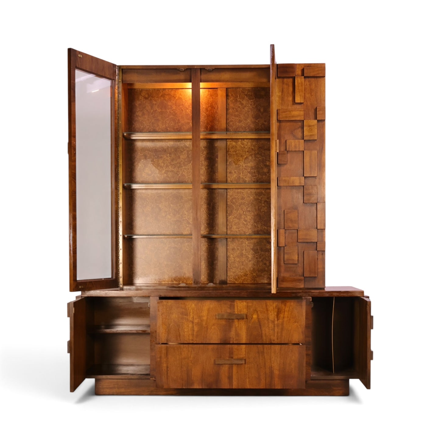 Lane Staccato hutch lighted glass display case detail