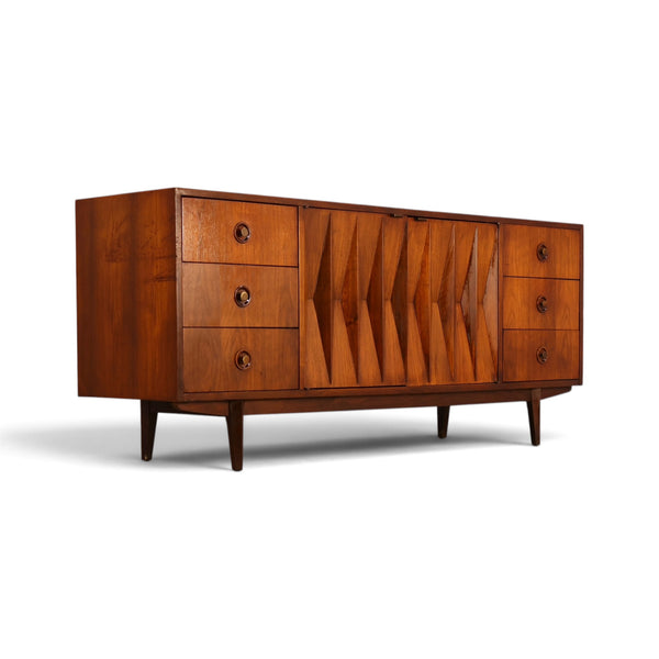 Merton Gershun Harlequin walnut lowboy dresser right angle view