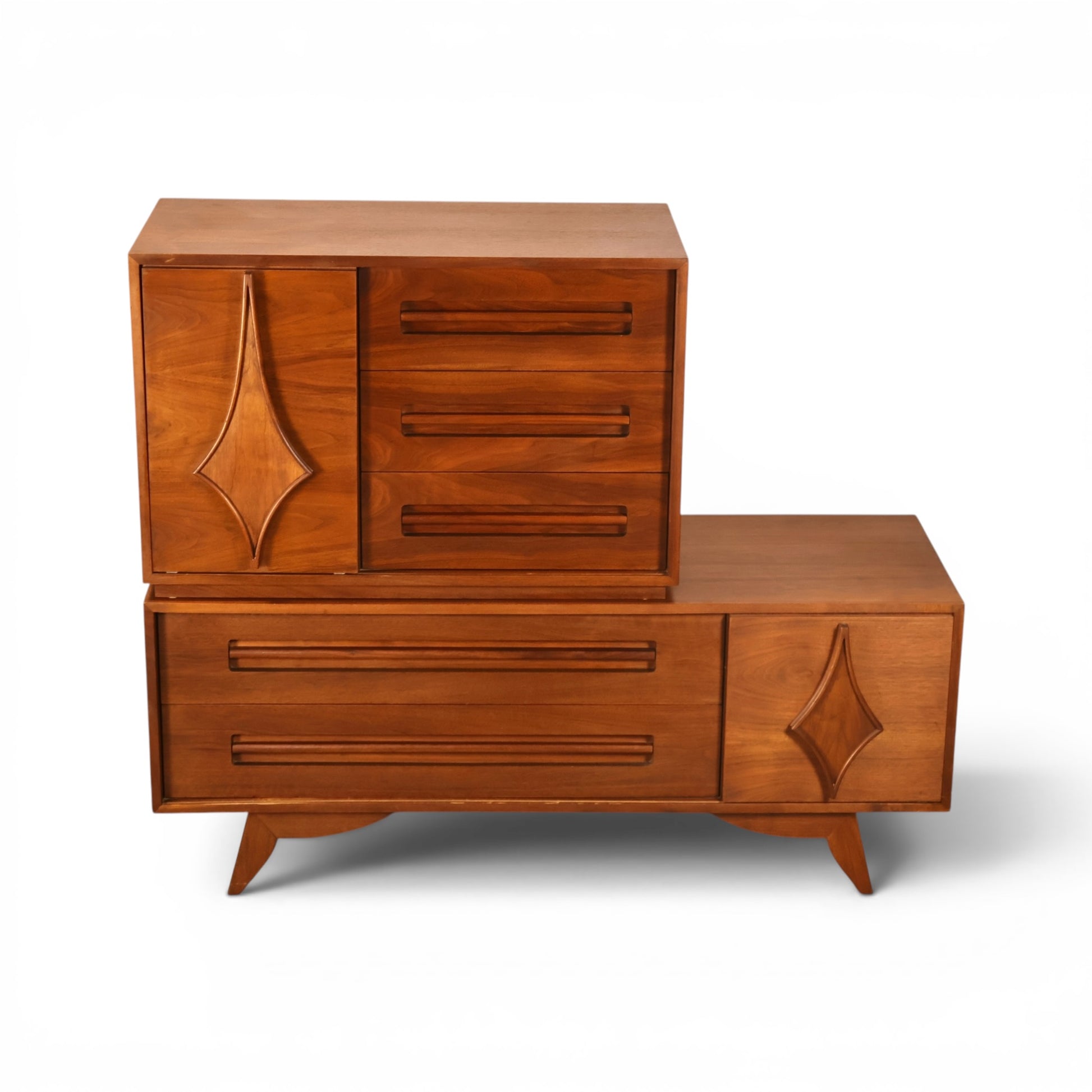 Specialty Woodcraft stacking highboy angled view showing two tier design