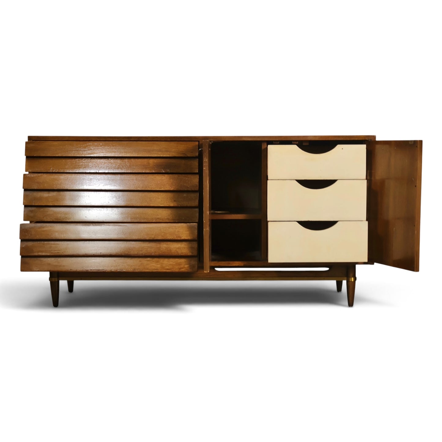 Dania lowboy dresser brass swing pull detail