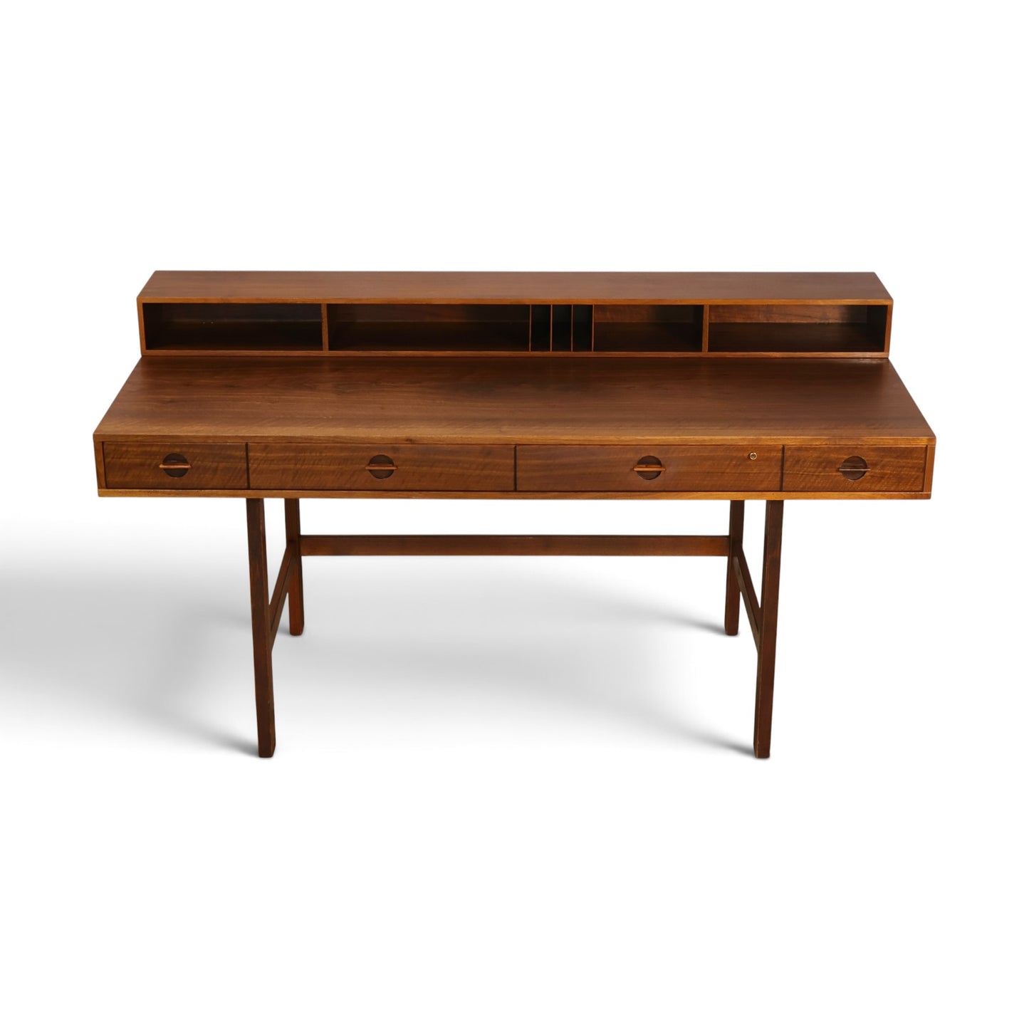Peter Lovig teak desk angled view with top up