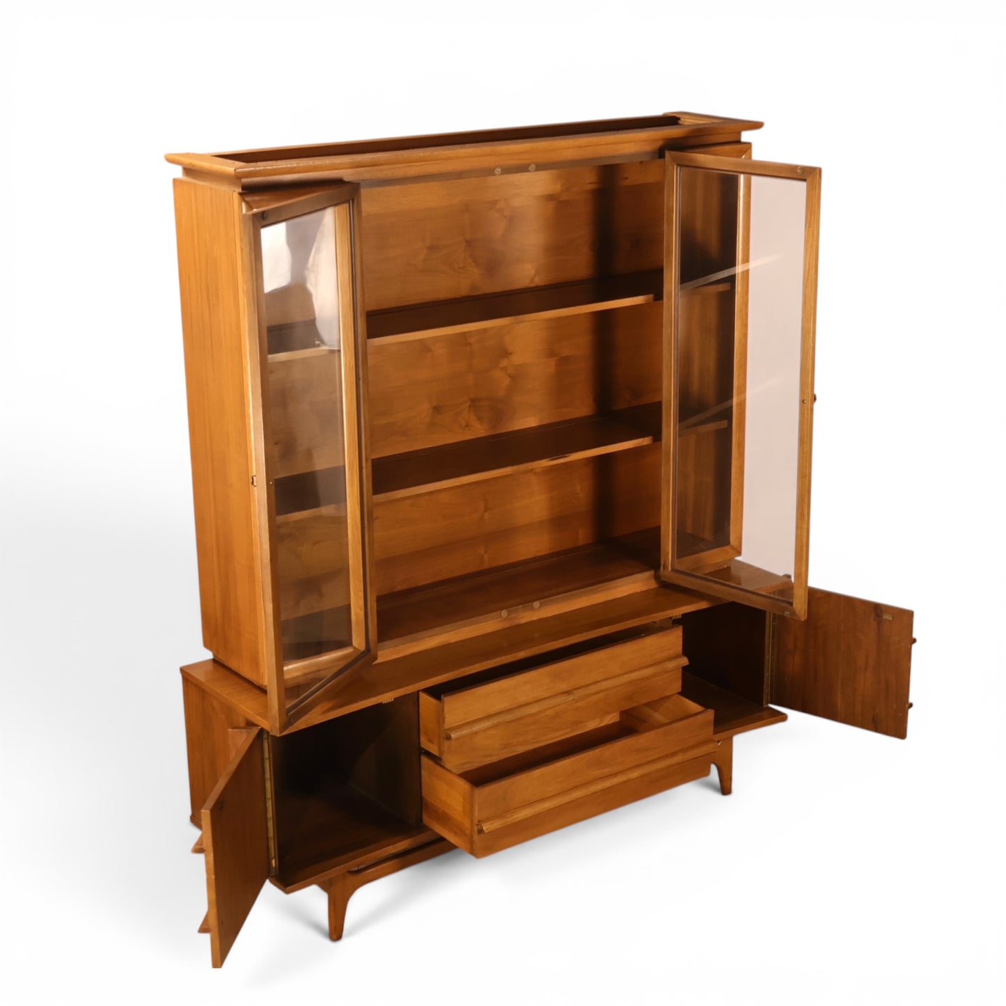 Young Manufacturing china cabinet upper display case with glass doors open