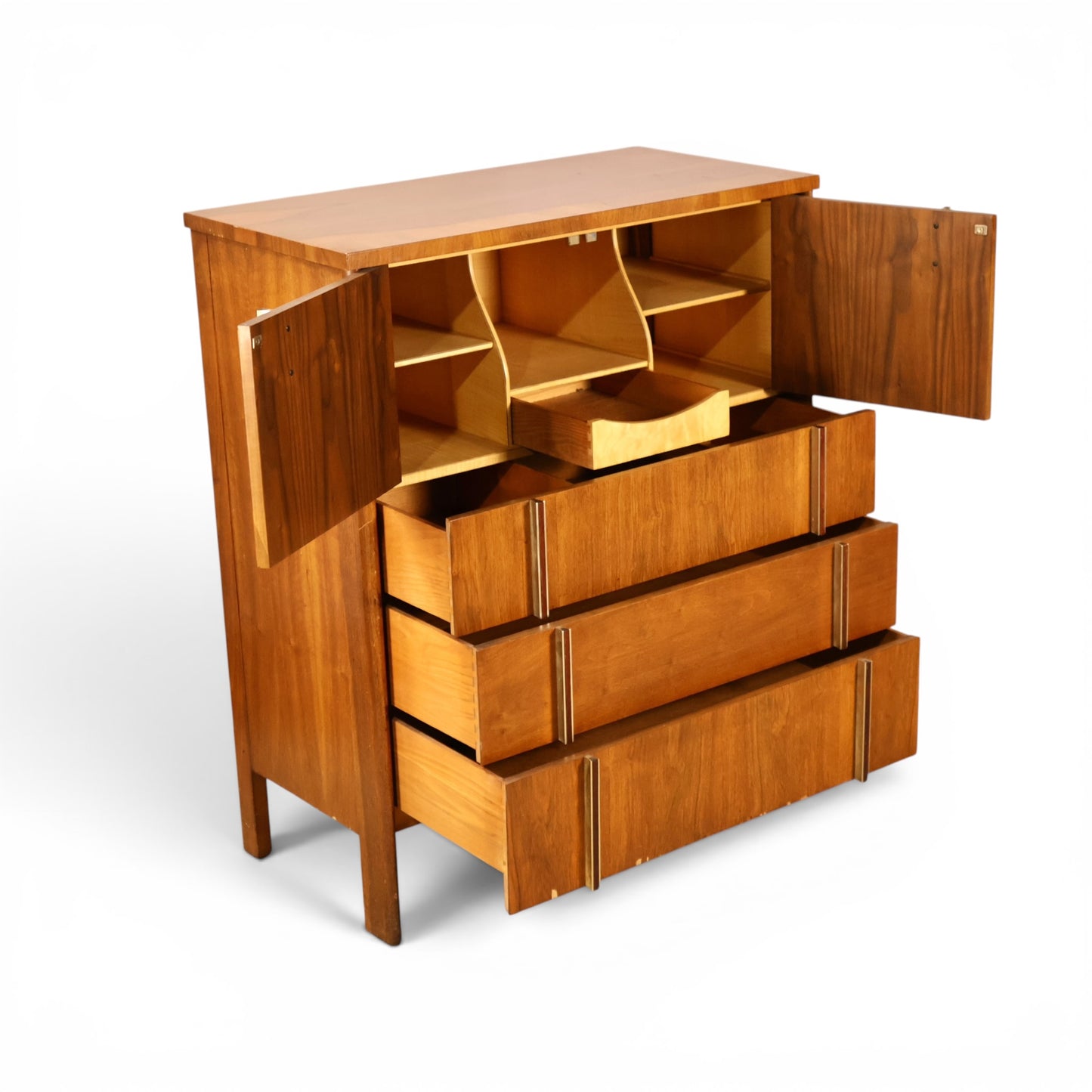John Widdicomb highboy dresser open drawer interior