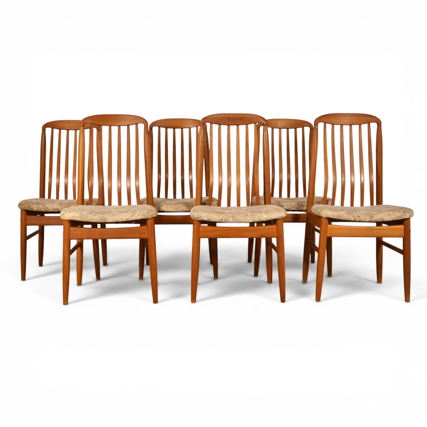 Benny Linden Danish teak mid century modern dining chairs full set view
