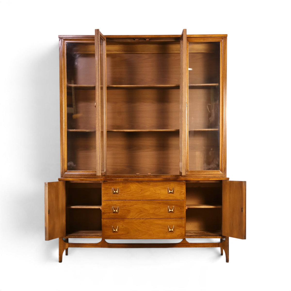 Broyhill Brasilia walnut china cabinet hutch and base doors open