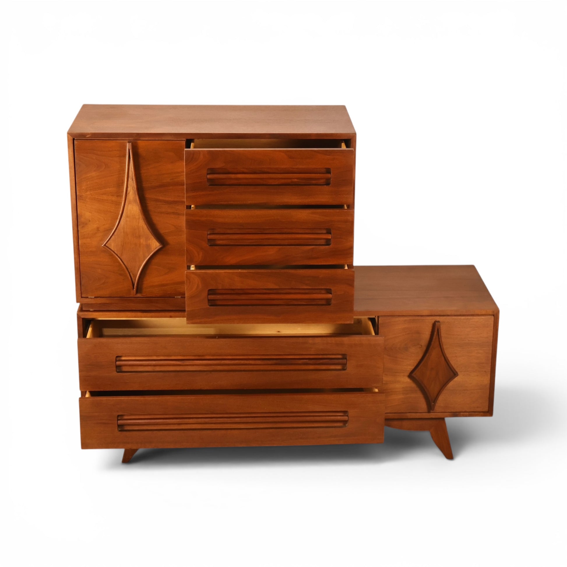 Specialty Woodcraft stacking highboy with top drawers open