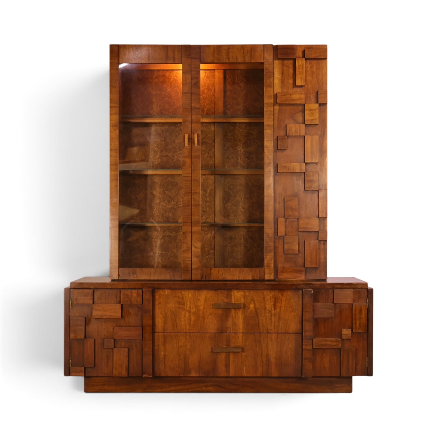 Lane Staccato walnut china cabinet buffet and hutch full front view