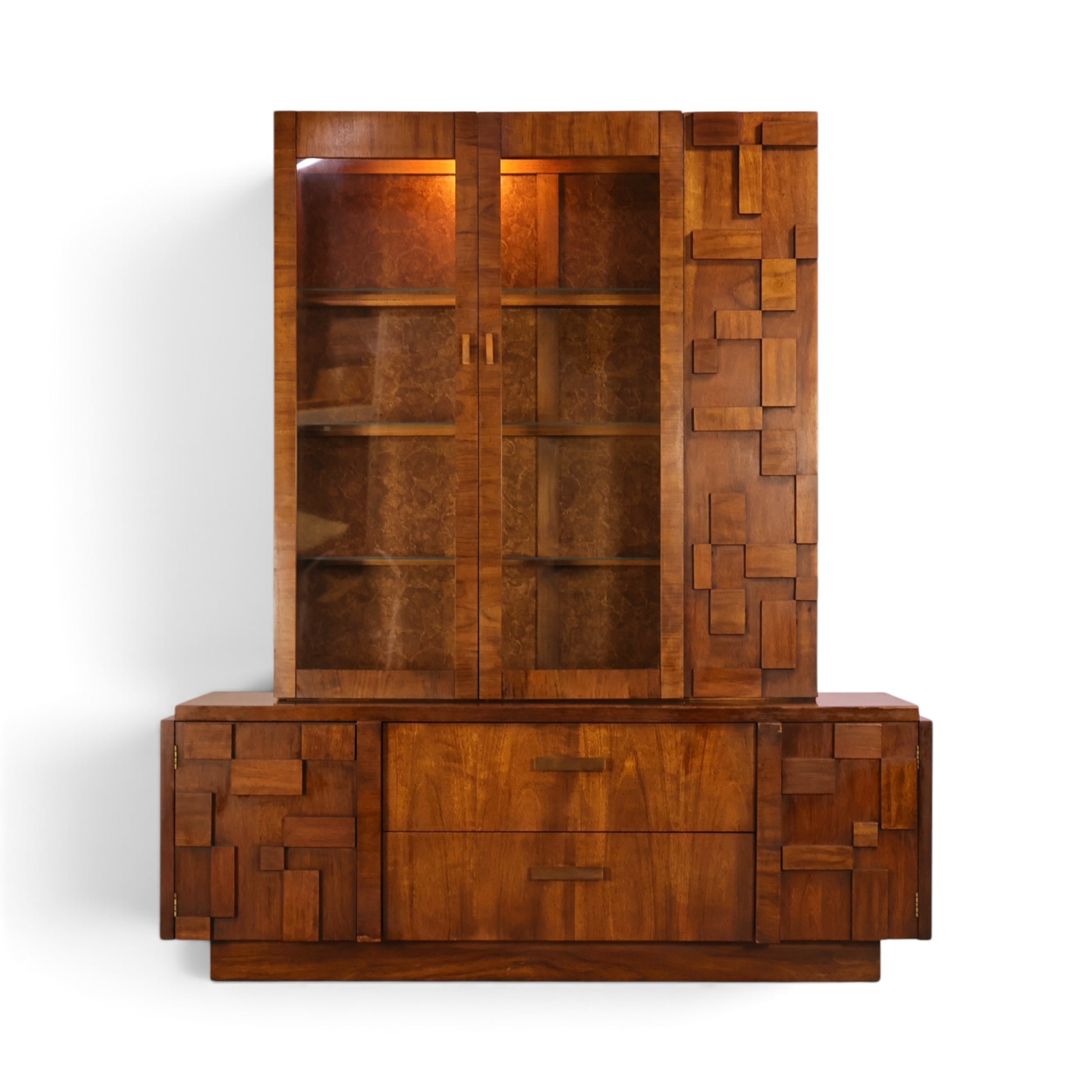 Lane Staccato walnut china cabinet buffet and hutch full front view