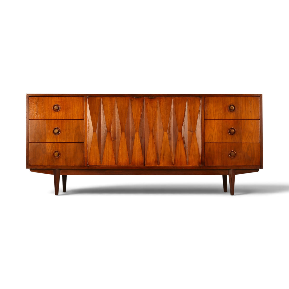 Merton Gershun Harlequin walnut lowboy dresser front view