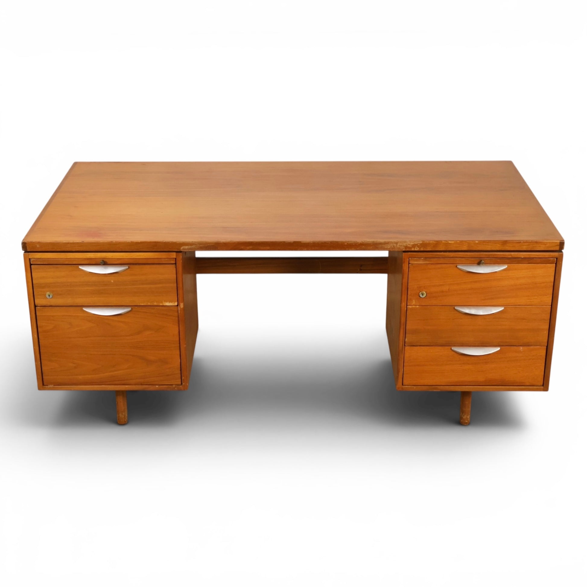 Jens Risom executive desk angled view showing top and drawers