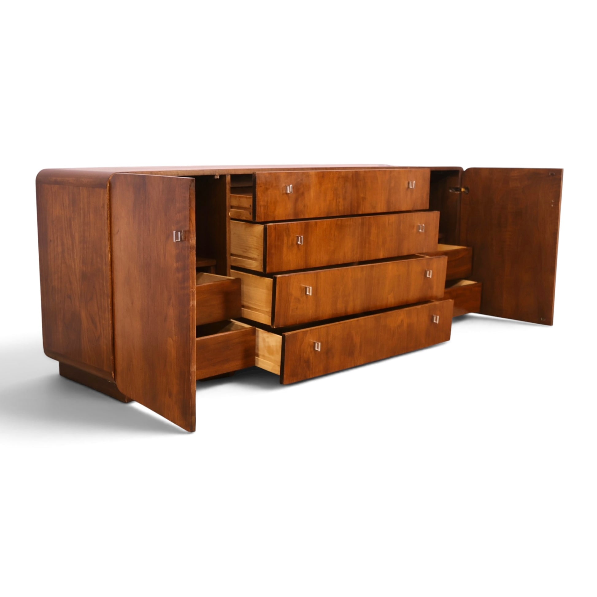 Founders lowboy dresser open drawer view