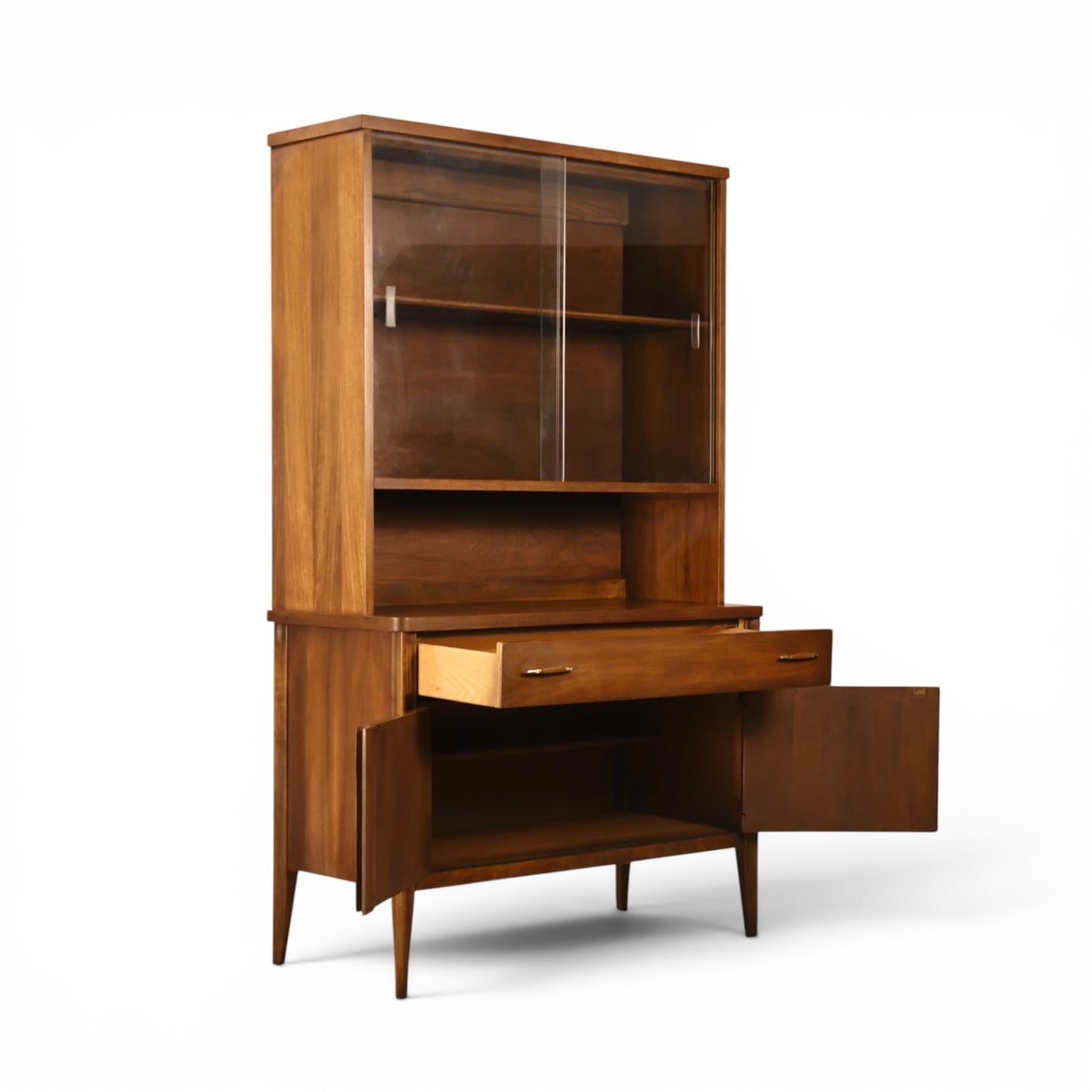 Broyhill Saga china cabinet base detail with star inlay plank doors