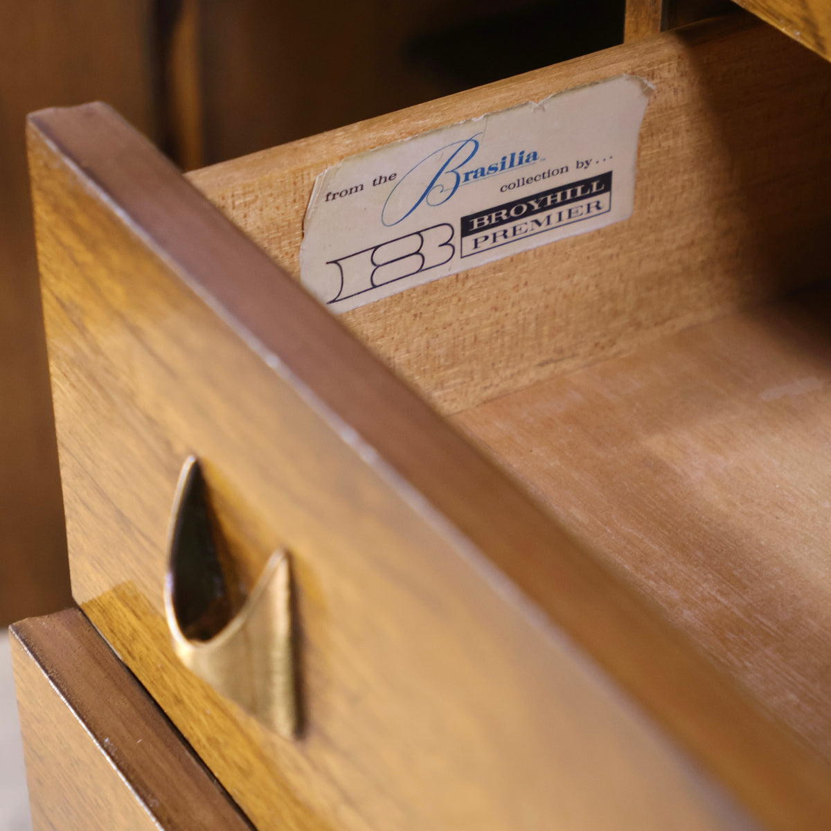 Broyhill Premier Brasilia collection label inside china cabinet drawer