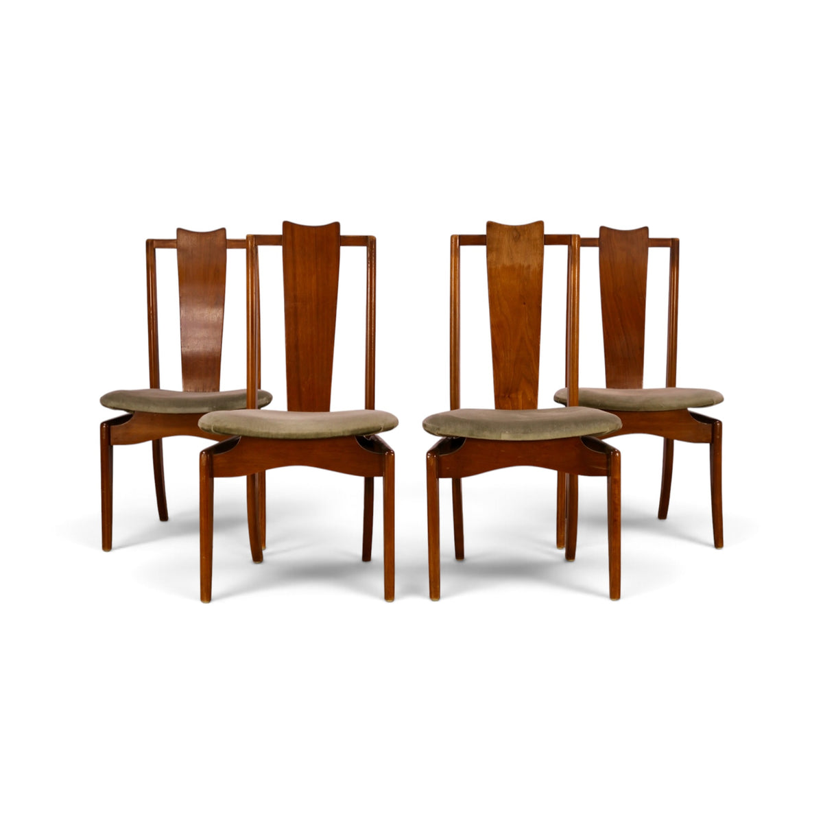 Young Manufacturing atomic walnut dining chairs front view of set of four