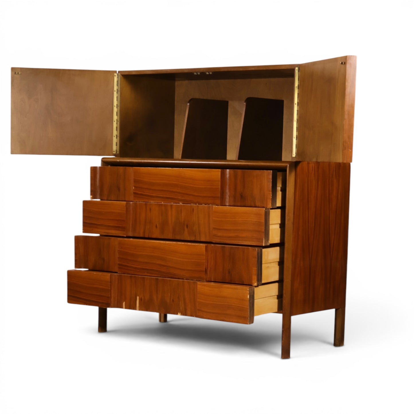 Edmond Spence highboy dresser open drawers with dovetailed boxes