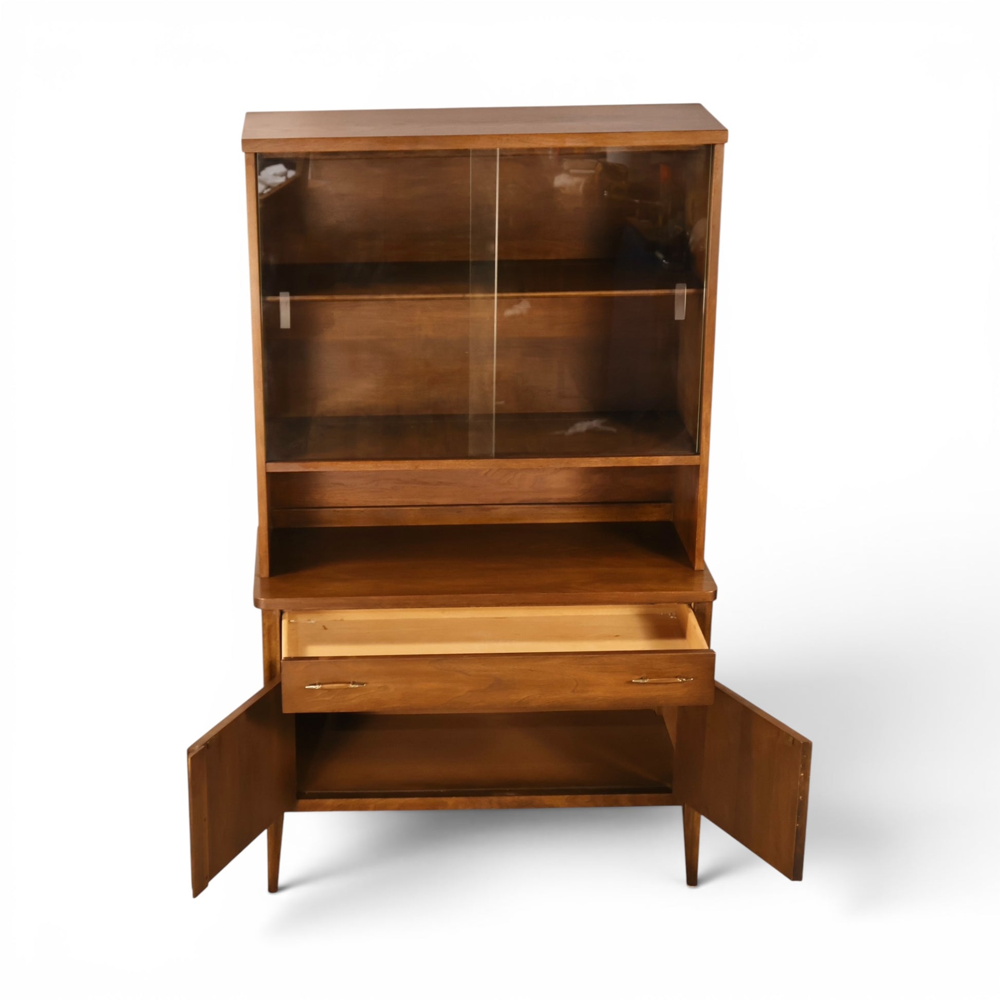 Broyhill Saga china cabinet with drawer and doors open