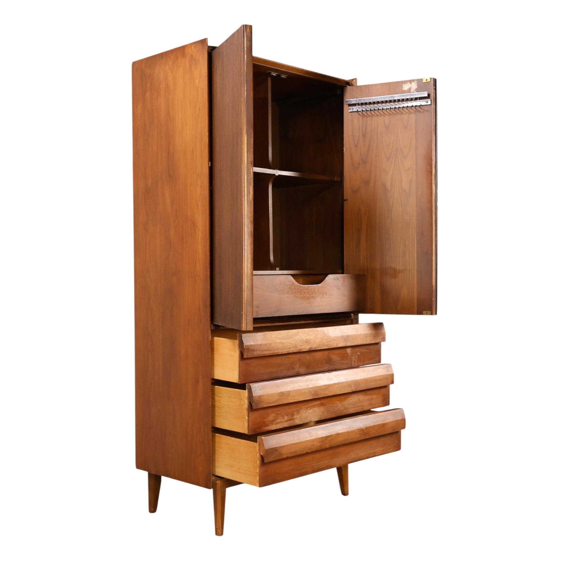 Lane First Edition armoire open showing fitted interior and tie rack