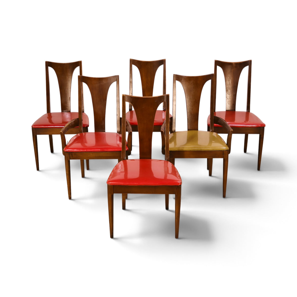 Broyhill Brasilia walnut dining chairs group angle view of six chairs