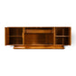 Specialty Woodcraft sculpted walnut and burl credenza doors open showing shelves