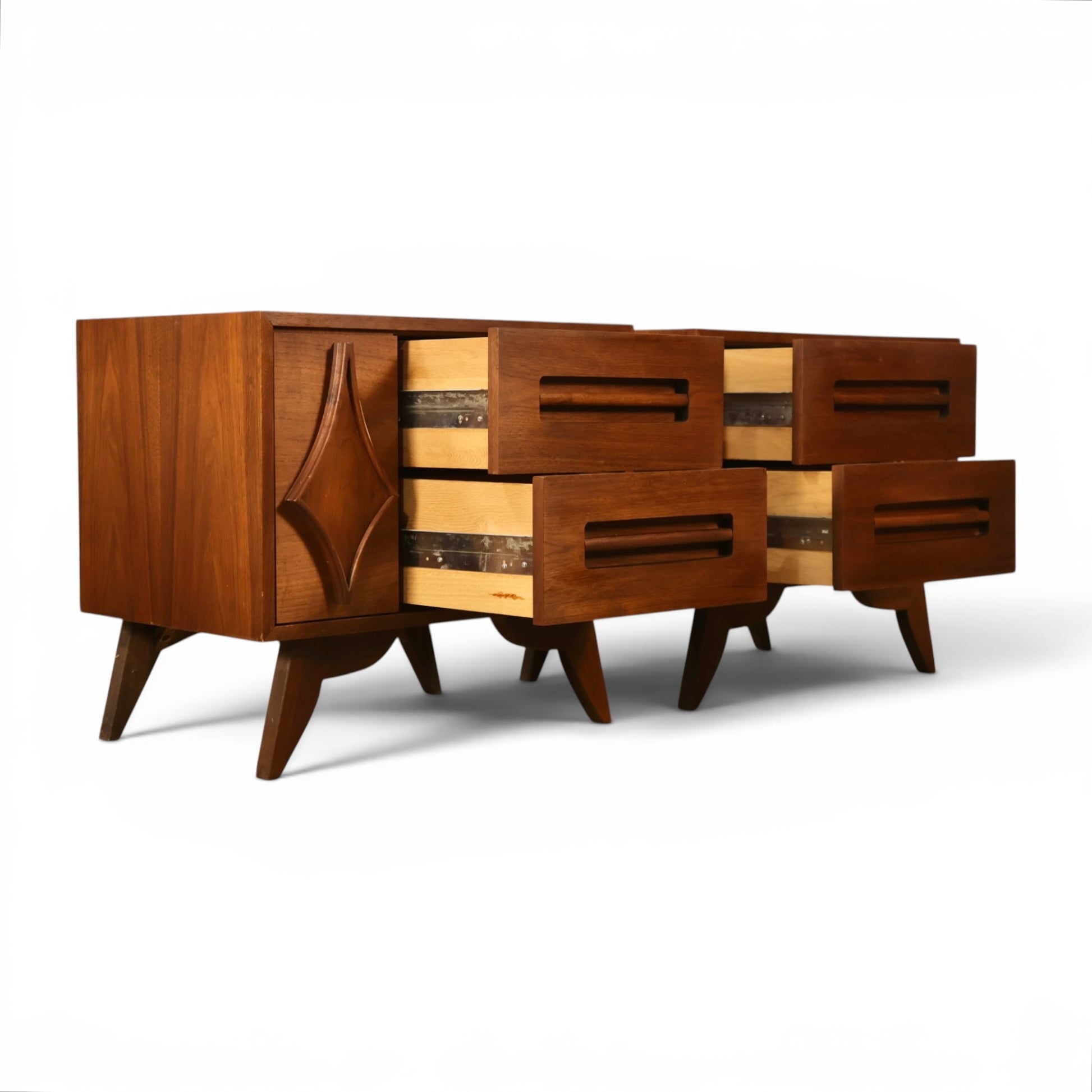 Specialty Woodcraft nightstands three quarter view in walnut