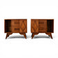 Specialty Woodcraft nightstands with sliding doors open showing cubby storage
