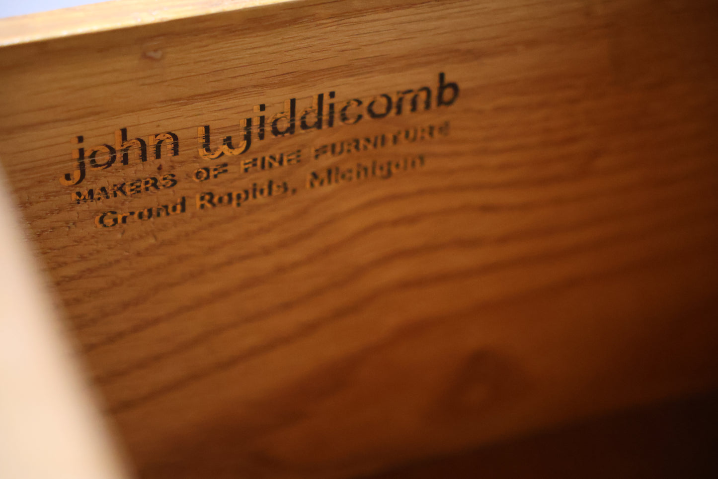 John Widdicomb lowboy dresser maker's mark and construction detail